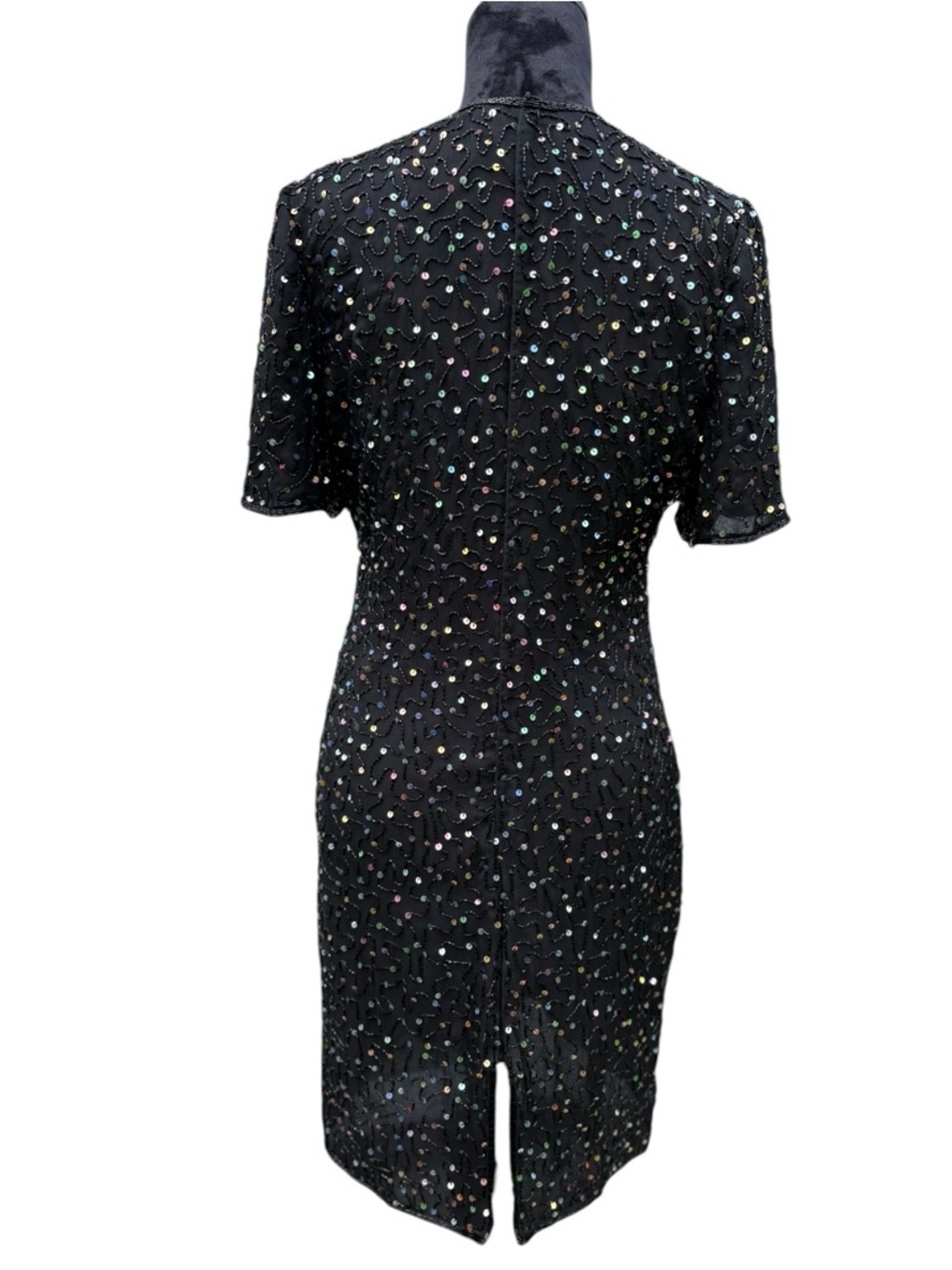 ✨ Vintage Laurence Kazar Silk Beaded and Iridescent Sequin Cocktail Dress Sz L ✨ - Picture 7 of 12